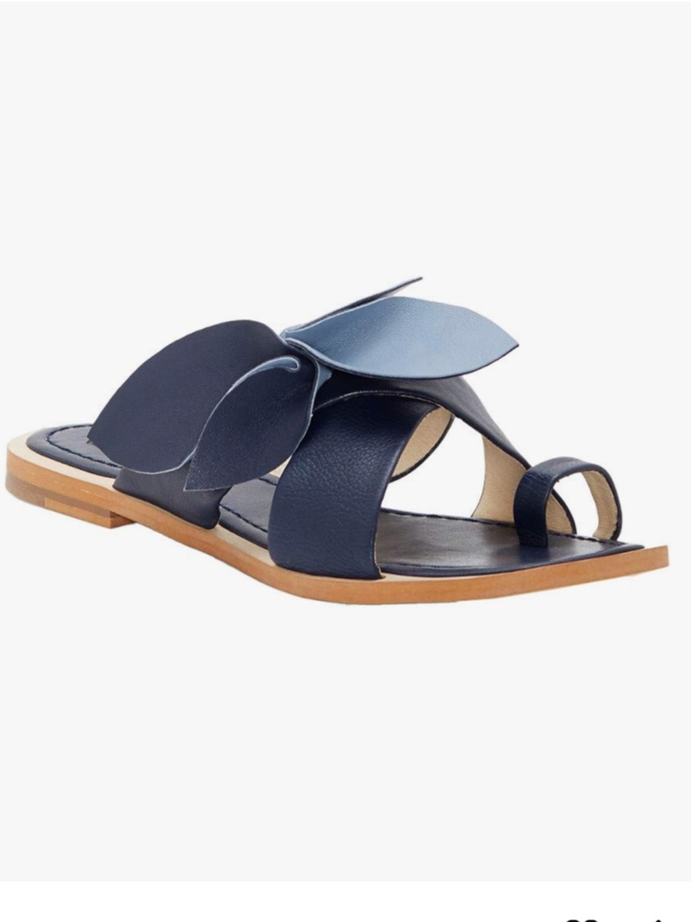 Louise et Cie Arely Navy Slides with Light Blue Leaf Accent